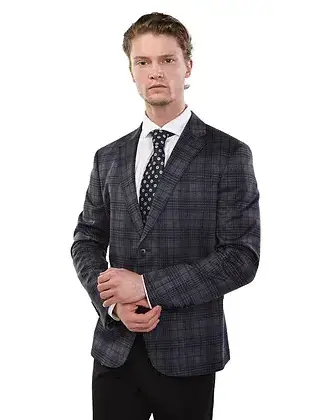 Eldorado - Stewart Plaid Stretch Sport Coat - Navy/Grey