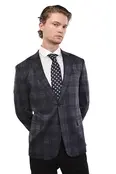 Eldorado - Stewart Plaid Stretch Sport Coat - Navy/Grey