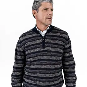 7 Downie St. 1/4 Zip Striped Sweater - Navy