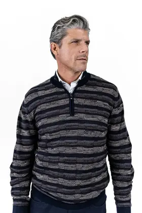 7 Downie St. 1/4 Zip Striped Sweater - Navy