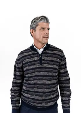 7 Downie St. 1/4 Zip Striped Sweater - Navy