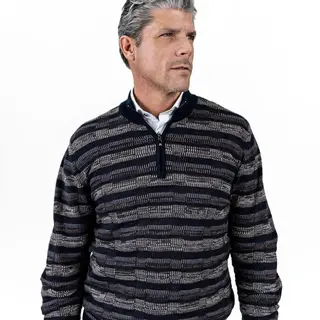 7 Downie St. 1/4 Zip Striped Sweater - Navy