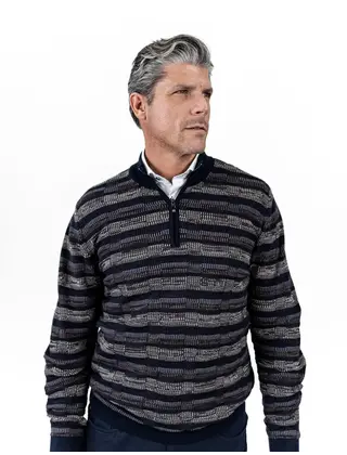 7 Downie St. 1/4 Zip Striped Sweater - Navy