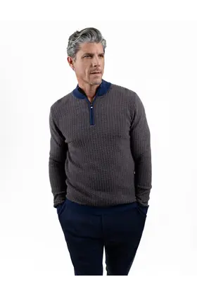 7 Downie St. 1/4 Zip Sweater - Navy/Brown