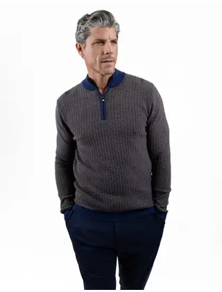7 Downie St. 1/4 Zip Sweater - Navy/Brown