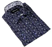 Eldorado Cotton Pattern Stretch Dress Shirt - Navy