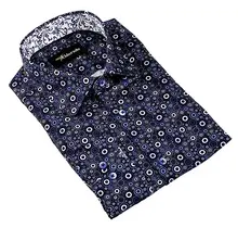 Eldorado Cotton Pattern Stretch Dress Shirt - Navy