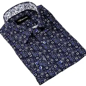 Eldorado Cotton Pattern Stretch Dress Shirt - Navy