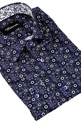 Eldorado Cotton Pattern Stretch Dress Shirt - Navy