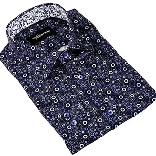 Eldorado Cotton Pattern Stretch Dress Shirt - Navy