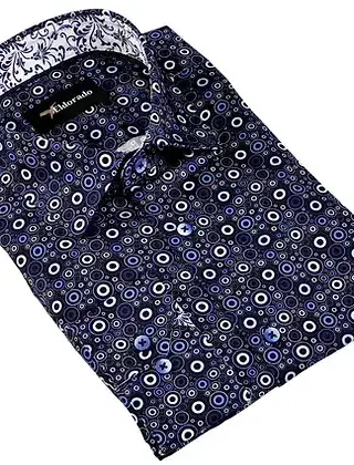Eldorado Cotton Pattern Stretch Dress Shirt - Navy