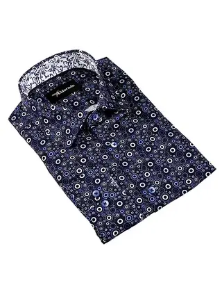 Eldorado Cotton Pattern Stretch Dress Shirt - Navy