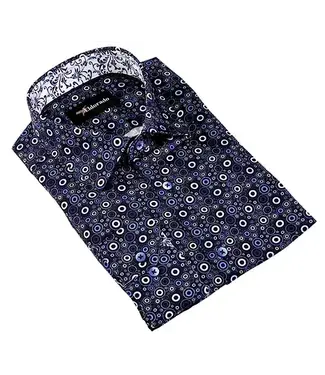 Eldorado Cotton Pattern Stretch Dress Shirt - Navy