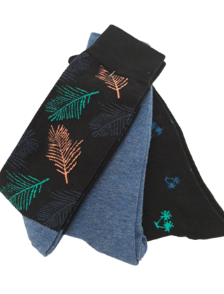 Robert Graham Multi Pattern 3-Pack  Socks - Black/Denim