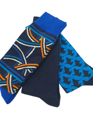 Robert Graham Multi Pattern 3-Pack  Socks - Navy
