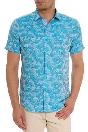 Robert Graham Poseidon Short Sleeve Dress Shirt - Turquoise