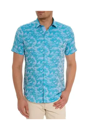 Robert Graham Poseidon Short Sleeve Dress Shirt - Turquoise