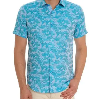Robert Graham Poseidon Short Sleeve Dress Shirt - Turquoise