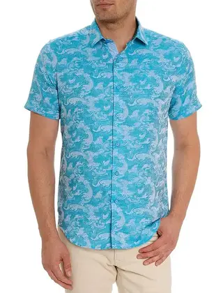 Robert Graham Poseidon Short Sleeve Dress Shirt - Turquoise