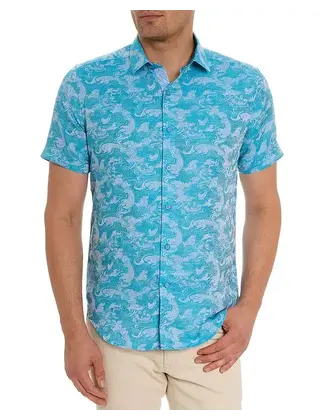 Robert Graham Poseidon Short Sleeve Dress Shirt - Turquoise