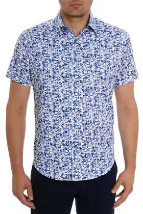 Robert Graham Kaanapali Short Sleeve Dress Shirt - Blue
