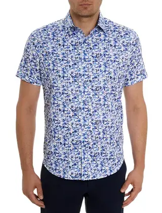 Robert Graham Kaanapali Short Sleeve Dress Shirt - Blue