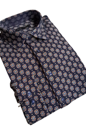 Horst Pattern Cotton Stretch Dress Shirt - Navy