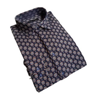 Horst Pattern Cotton Stretch Dress Shirt - Navy
