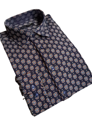 Horst Pattern Cotton Stretch Dress Shirt - Navy