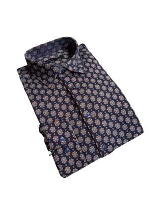 Horst Pattern Cotton Stretch Dress Shirt - Navy