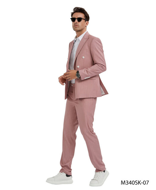 Tazzio Pinstripe Double Breasted Suit - Pink