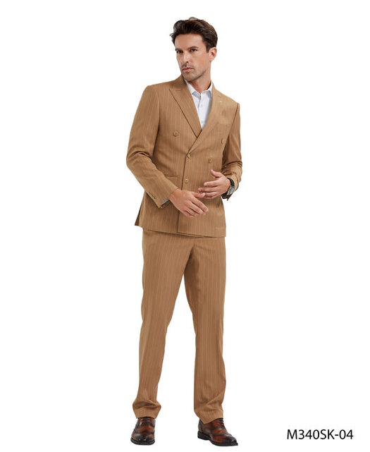 Tazzio Pinstripe Double Breasted Suit - Camel Tazzio Pinstripe Double Breasted Suit - Camel