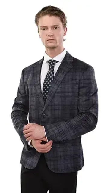 Eldorado - Stewart Plaid Stretch Sport Coat - Navy/Grey