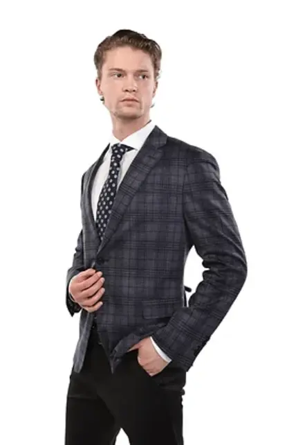 Eldorado - Stewart Plaid Stretch Sport Coat - Navy/Grey