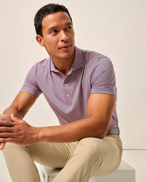 Johnnie - O - Performance Jersey Polo - Lyndonn Stripe - Navy/Porto Johnnie - O - Performance Jersey Polo - Lyndonn Stripe - Navy/Porto