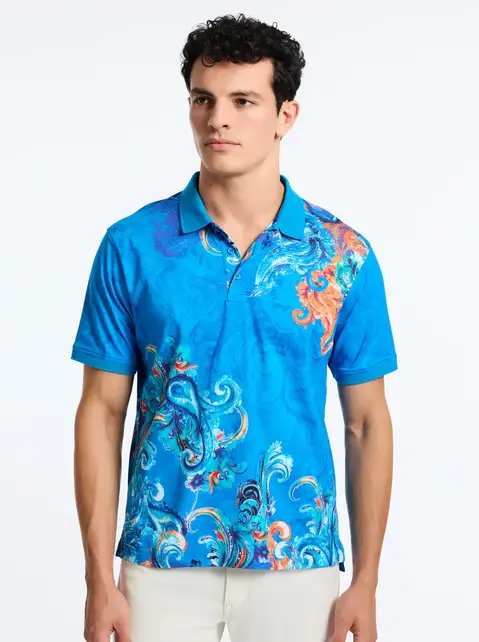 Robert Graham Royal Scroll Short Sleeve Polo - Blue Robert Graham Royal Scroll Short Sleeve Polo - Blue