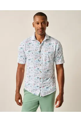 Johnnie O - Short Sleeve Hangin Out Button Up-Making Waves-White