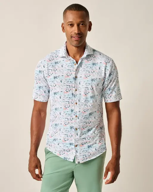 Johnnie O - Short Sleeve Hangin Out Button Up-Making Waves-White