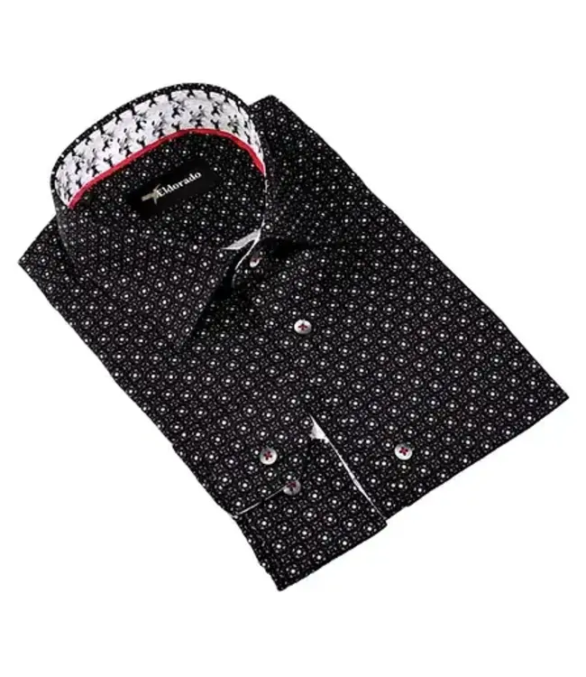 Eldorado Cotton Pattern Stretch Dress Shirt - Black