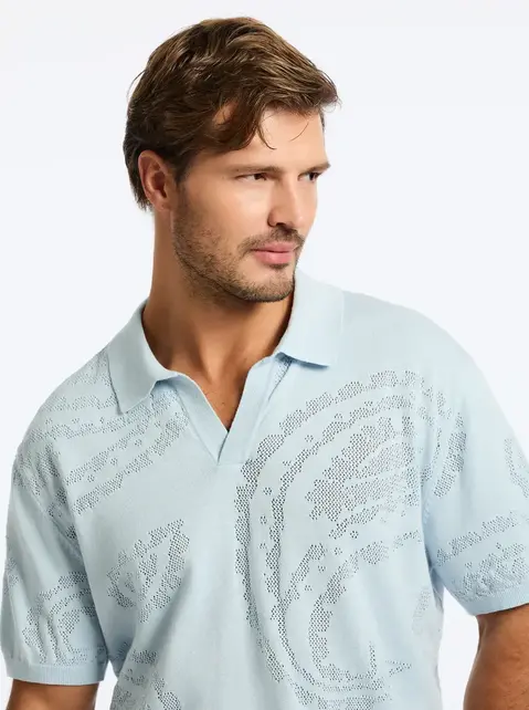 Robert Graham Holbrook Short Sleeve Sweater - Lt. Blue