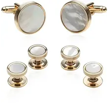 Mother Of Pearl Cufflinks & Studs - Gold