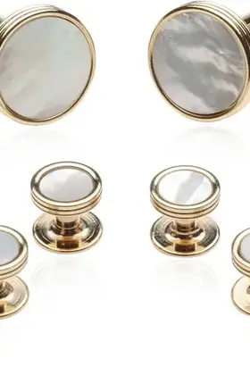 Mother Of Pearl Cufflinks & Studs - Gold