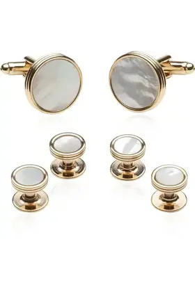 Mother Of Pearl Cufflinks & Studs - Gold