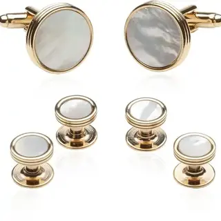 Mother Of Pearl Cufflinks & Studs - Gold