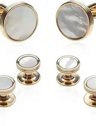 Mother Of Pearl Cufflinks & Studs - Gold