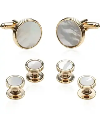 Mother Of Pearl Cufflinks & Studs - Gold