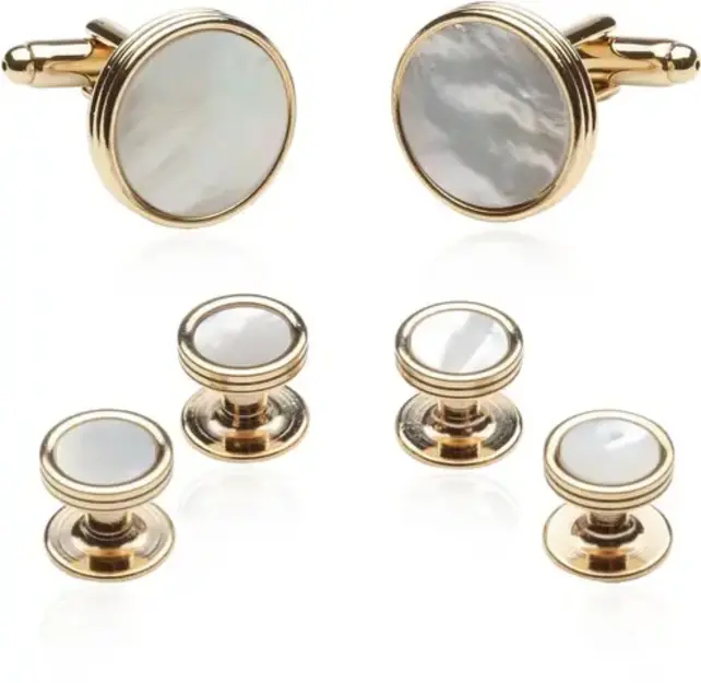 Mother Of Pearl Cufflinks & Studs - Gold