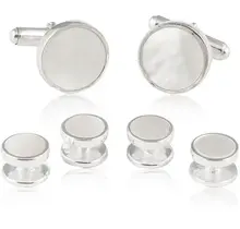 Mother of Pearl Sterling Silver 925 Tuxedo Cufflinks & Studs Formal Set