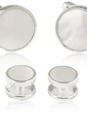 Mother of Pearl Sterling Silver 925 Tuxedo Cufflinks & Studs Formal Set