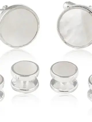 Mother of Pearl Sterling Silver 925 Tuxedo Cufflinks & Studs Formal Set